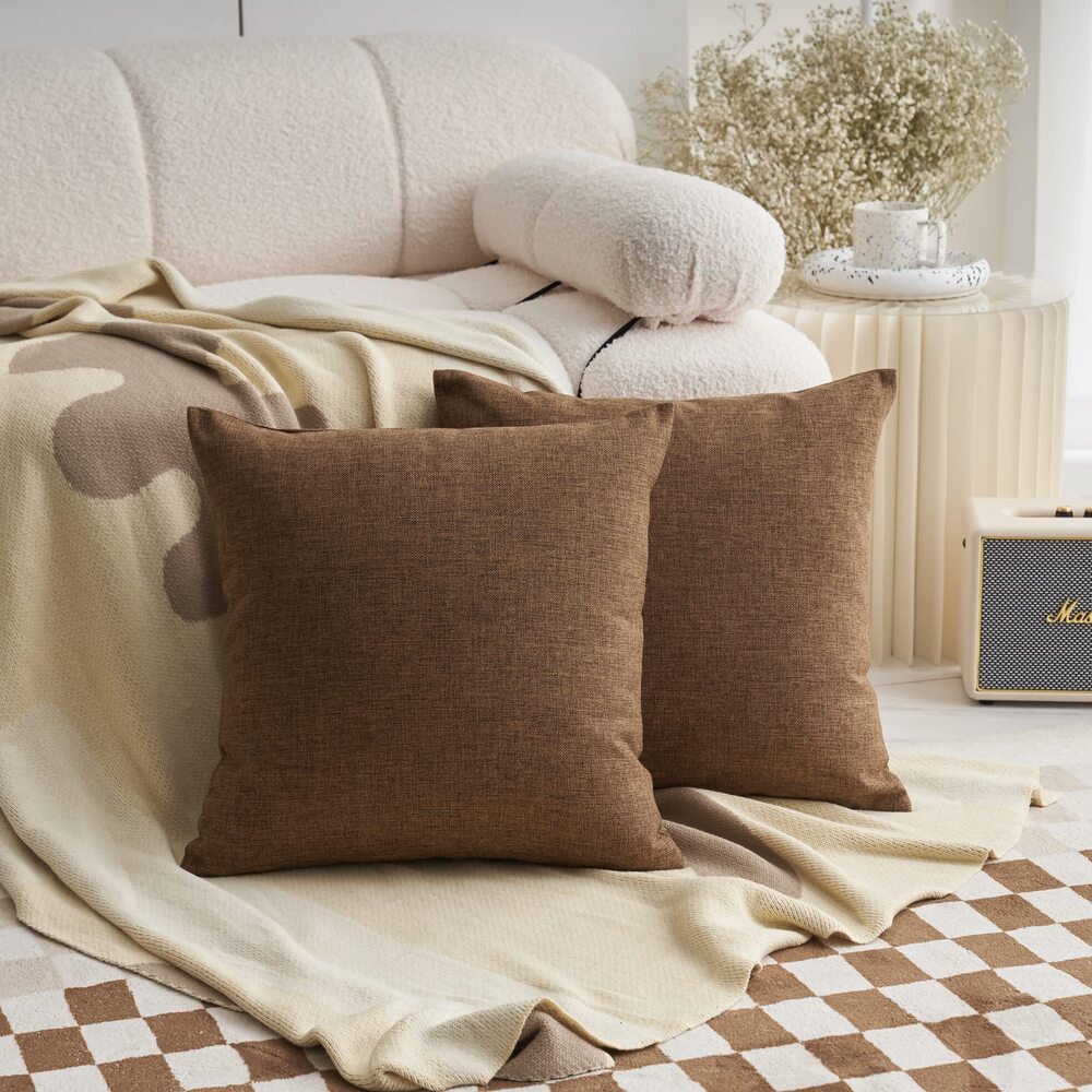 9019 24x24 Brown Pillow Covers Set of 2 Modern Linen Throw Pillows Square